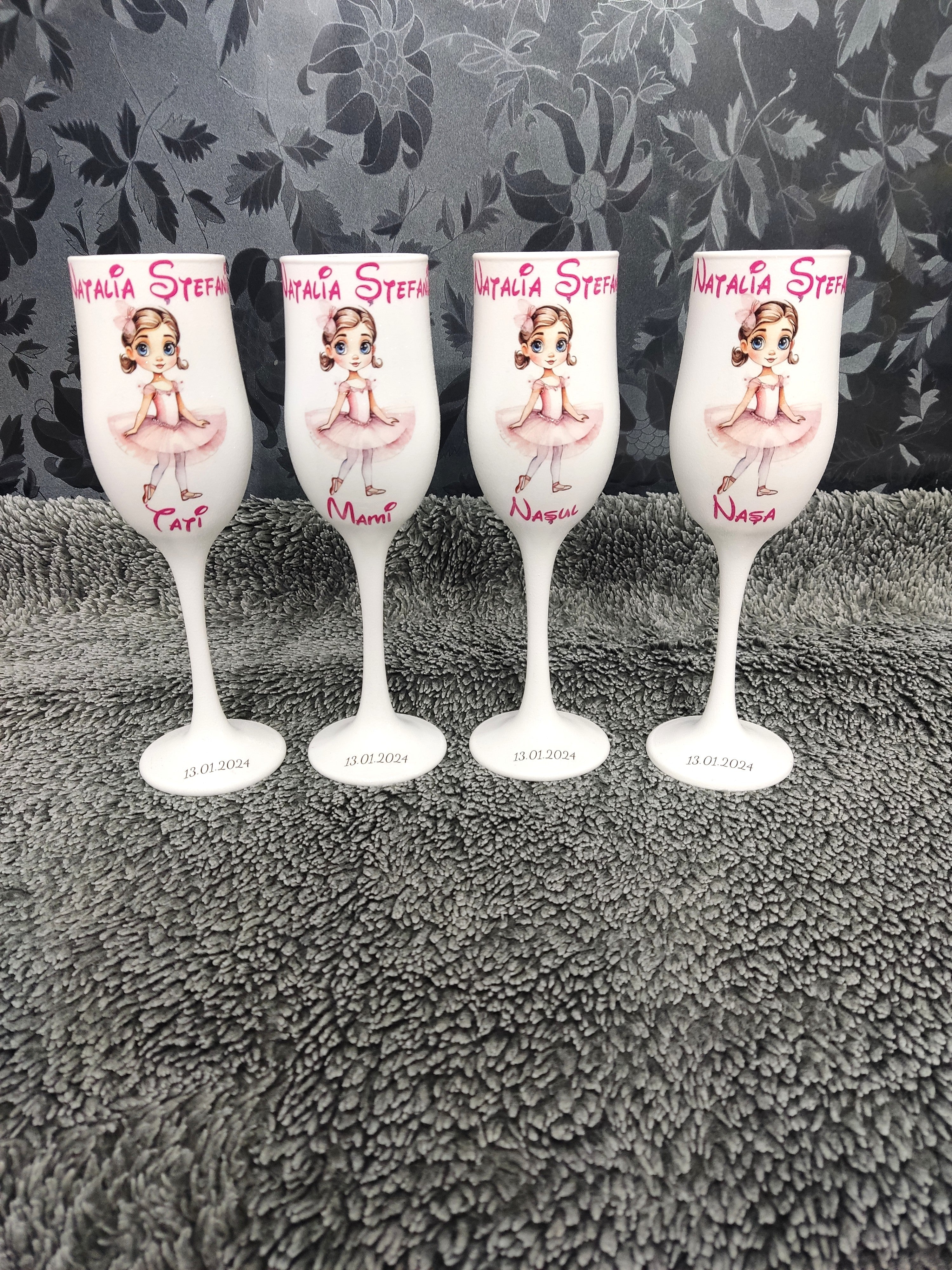 Pahare sampanie personalizate botez - balerina