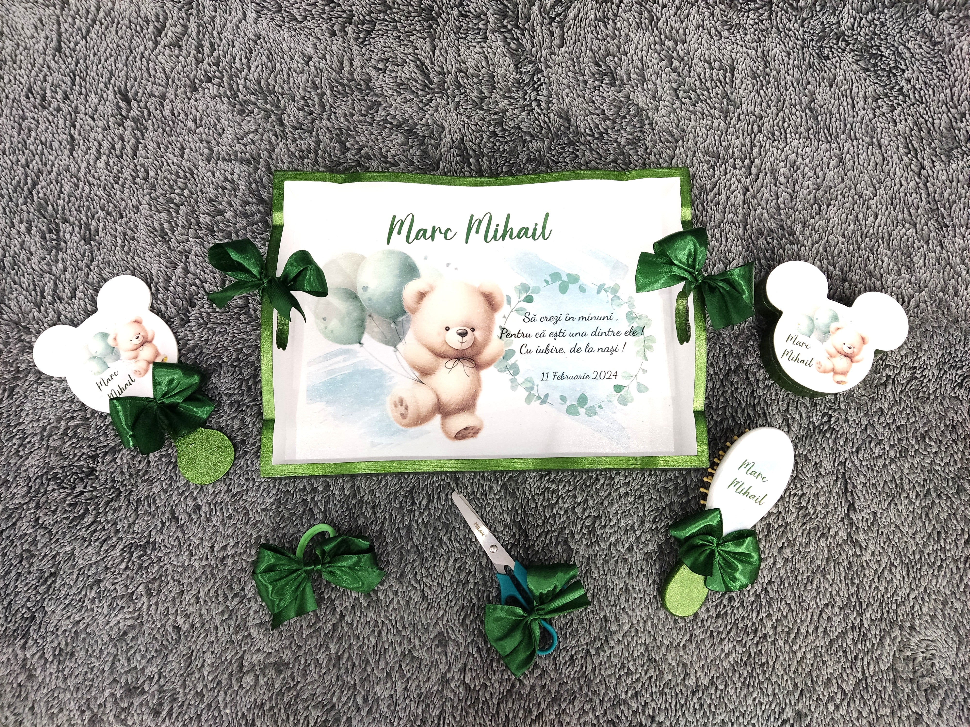 Set de mot personalizat baiat verde smarald - ursulet