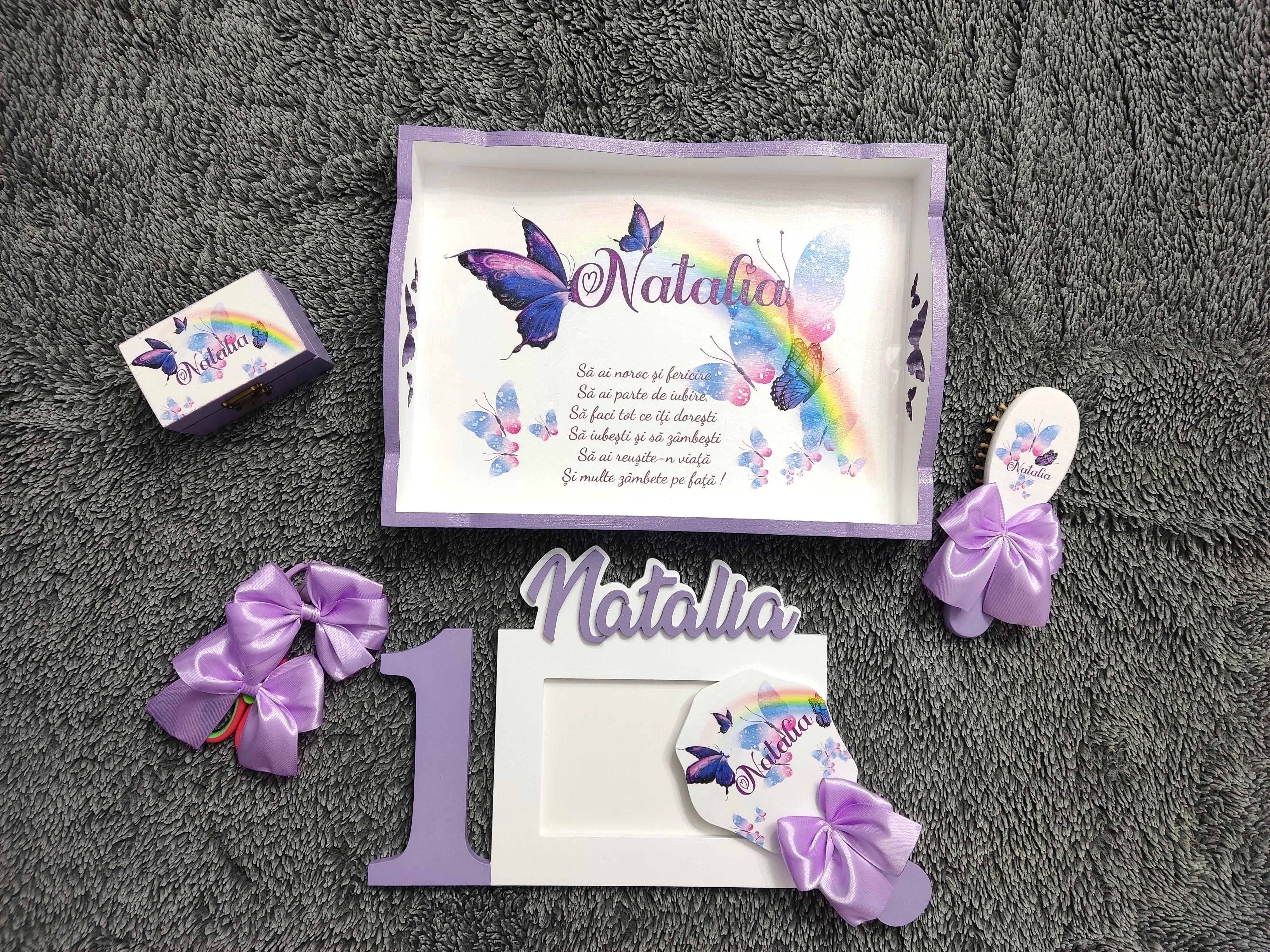 Set de mot personalizat fetita lila - fluturi