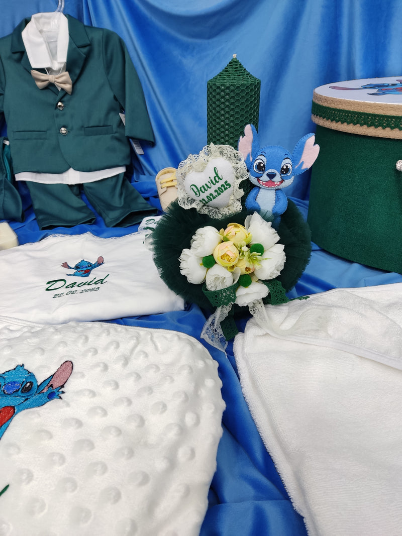 Trusou botez complet verde smarald - Stitch