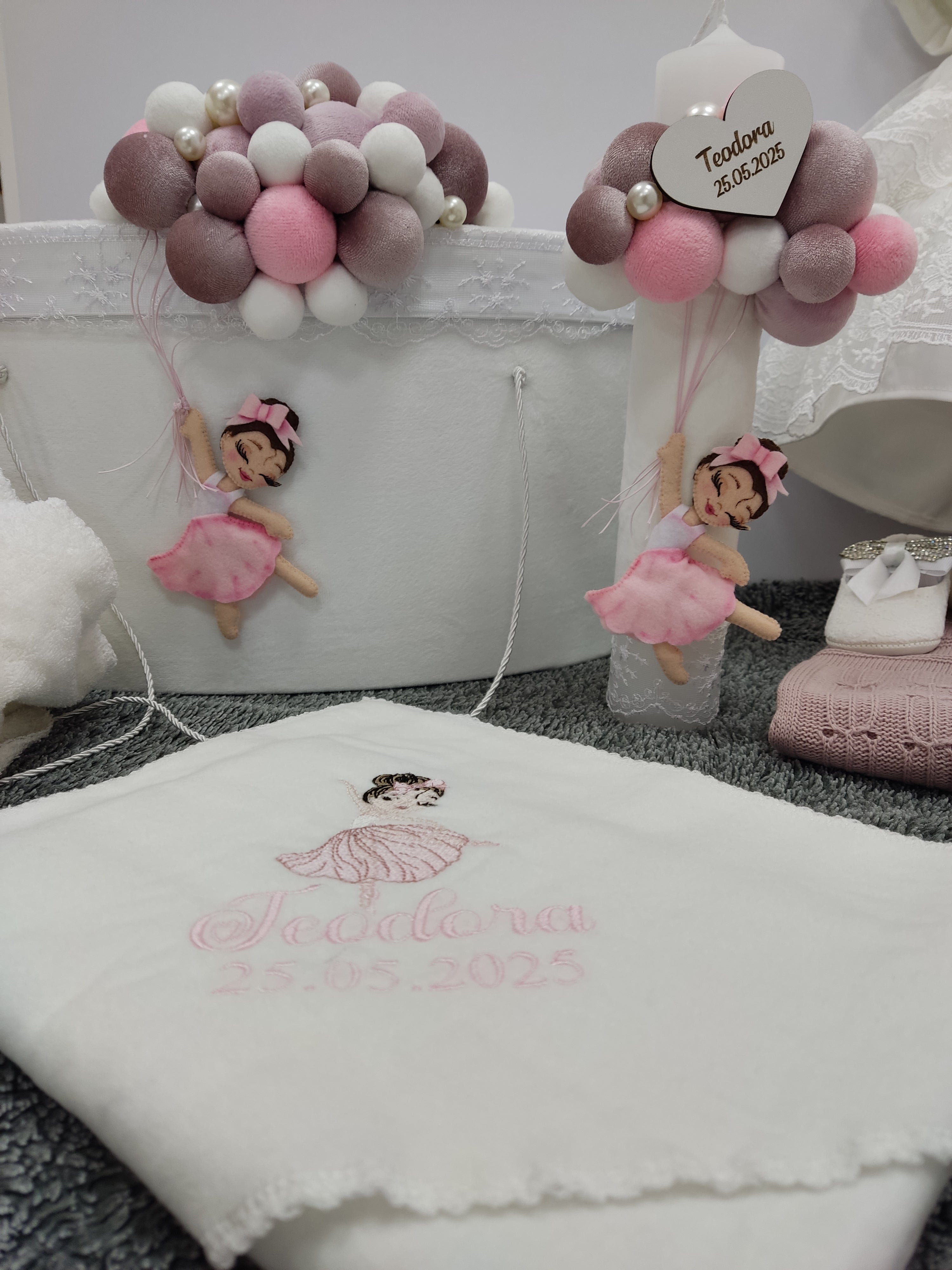 Trusou botez fetita - tematica balerina cu baloane