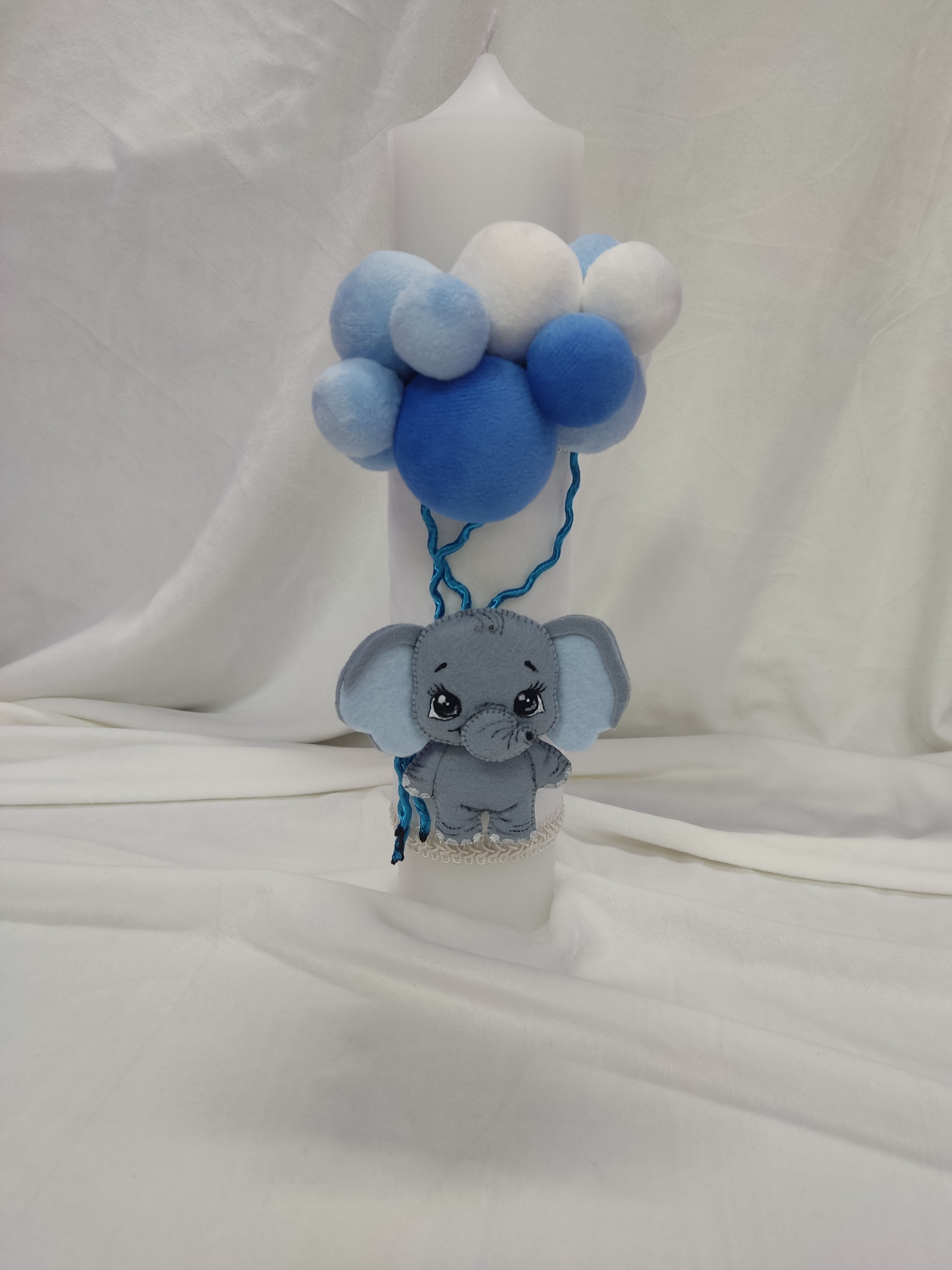 Lumanare botez baiat - tematica elefantel cu baloane