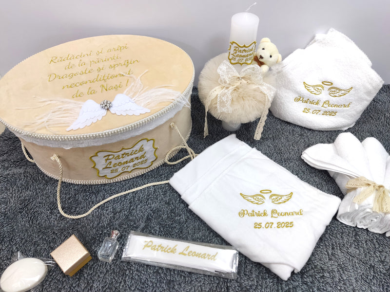Trusou botez complet crem - aripi de inger