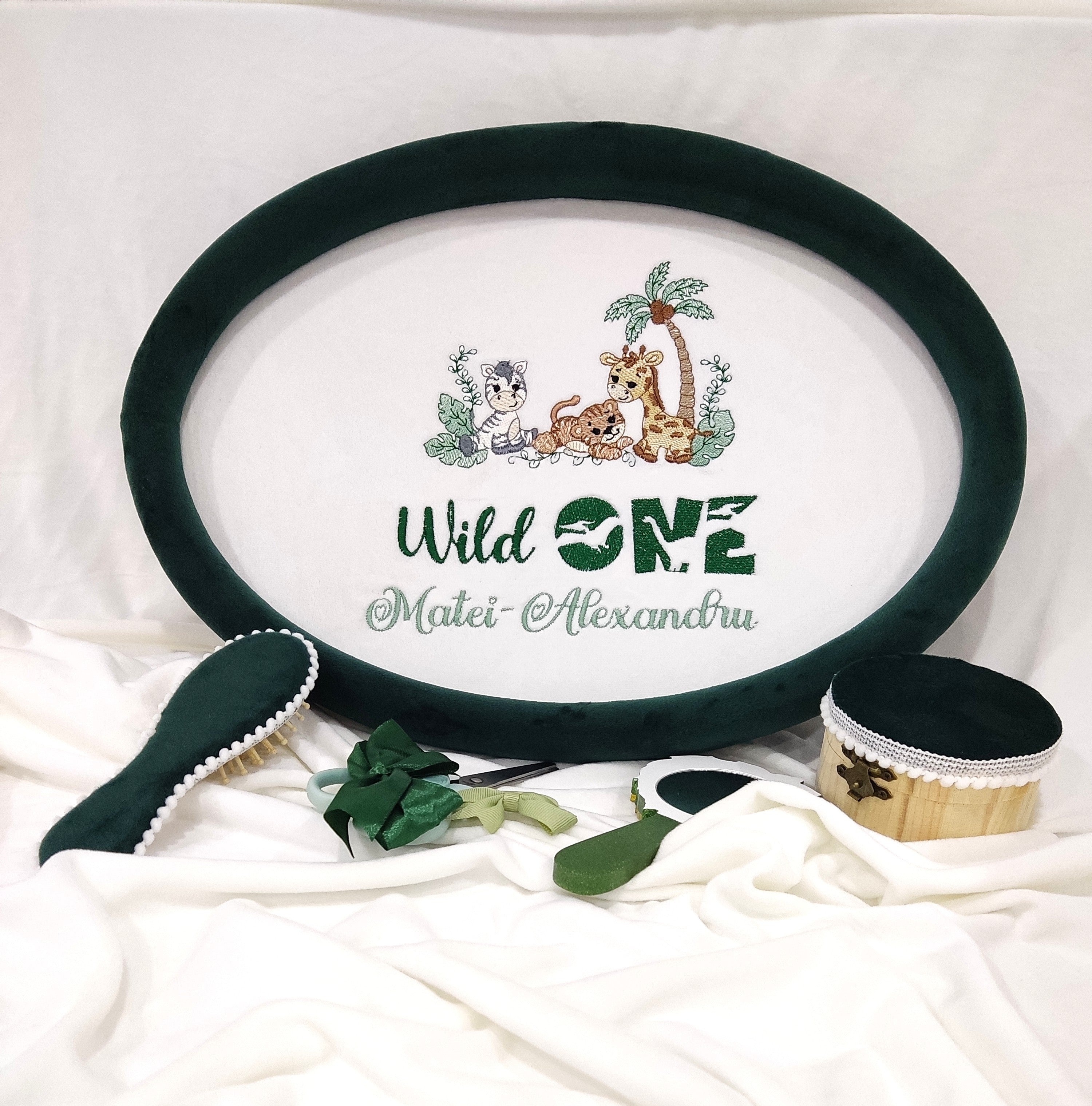 Set mot catifea personalizat - verde smarald jungla