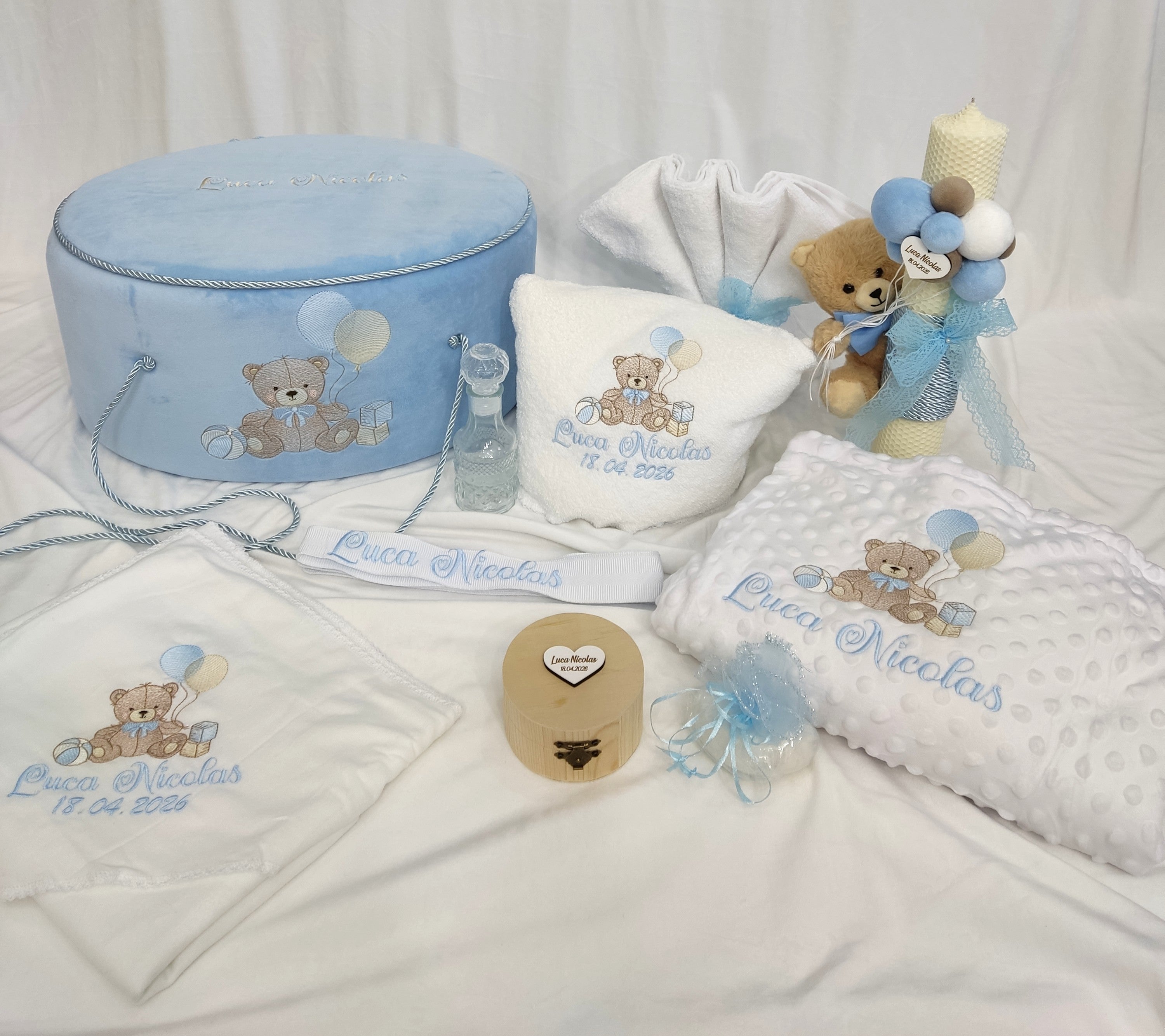 Trusou complet botez baiat - ursulet cu baloane