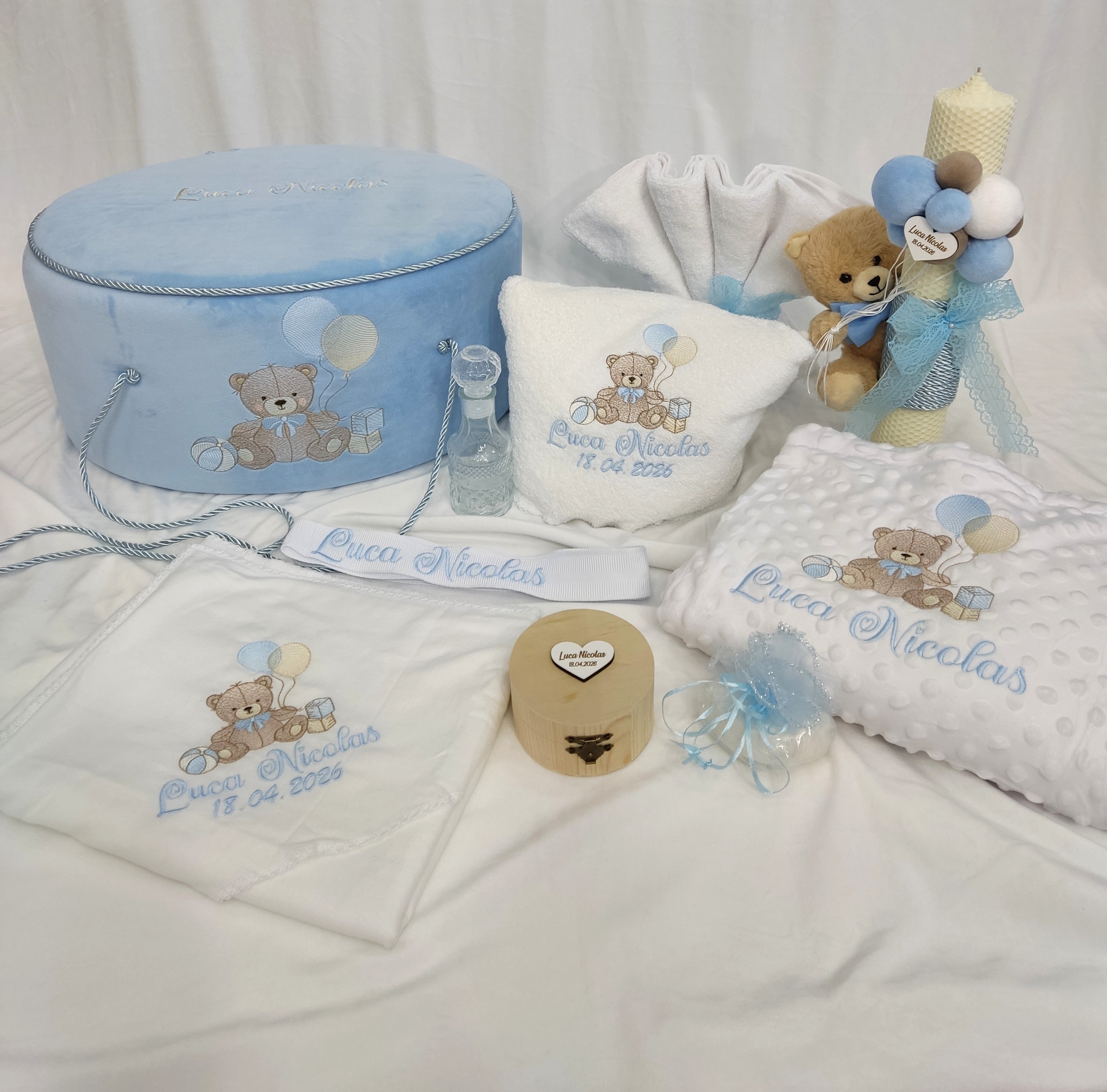 Trusou complet botez baiat - ursulet cu baloane