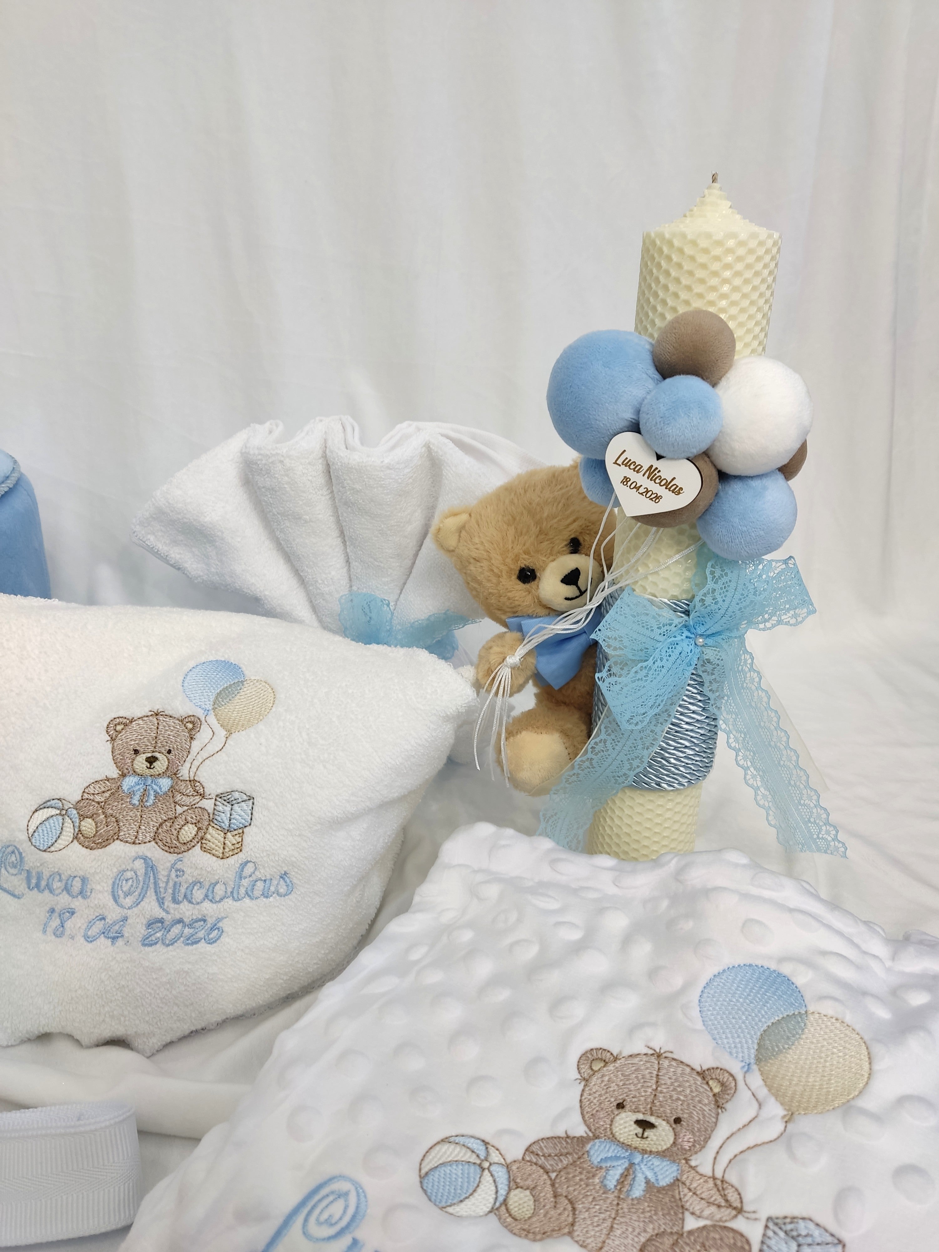 Trusou complet botez baiat - ursulet cu baloane