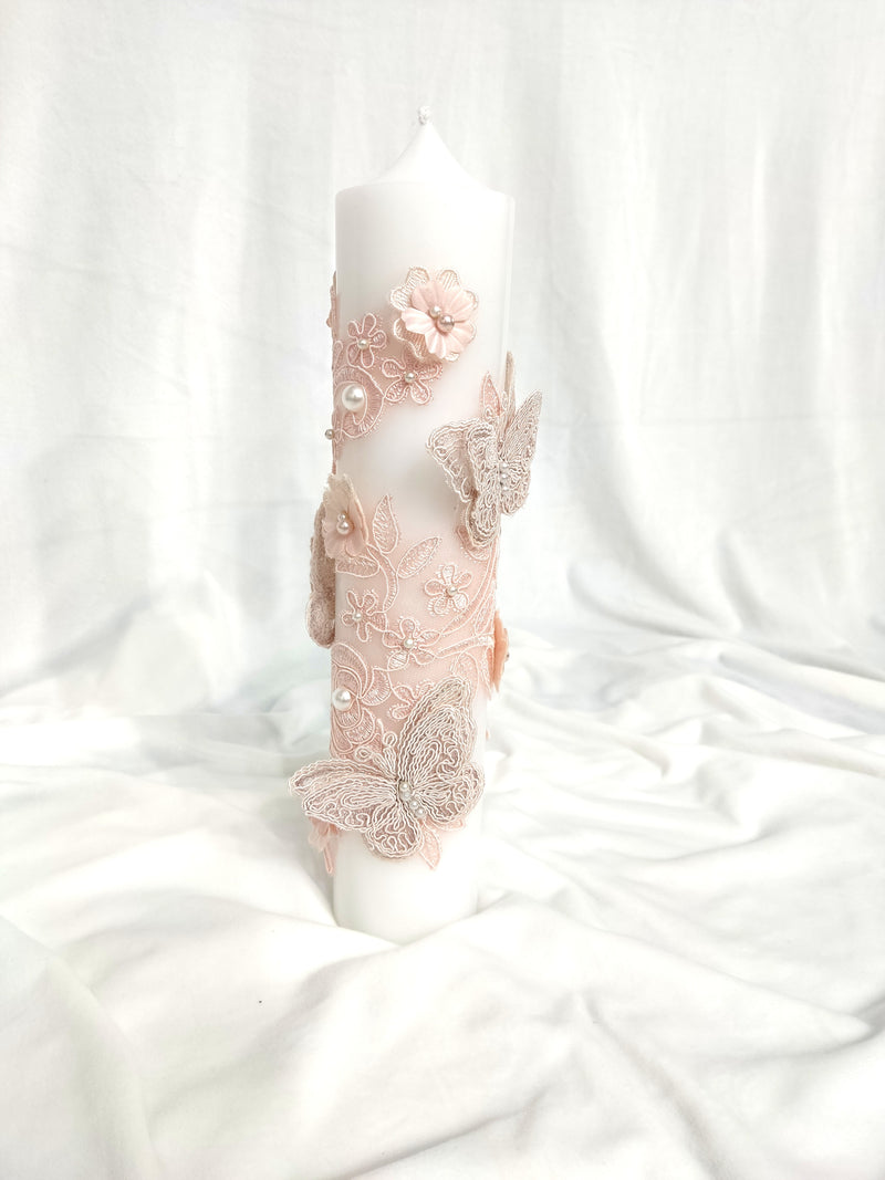 Lumanare botez fetita - fluturi roz