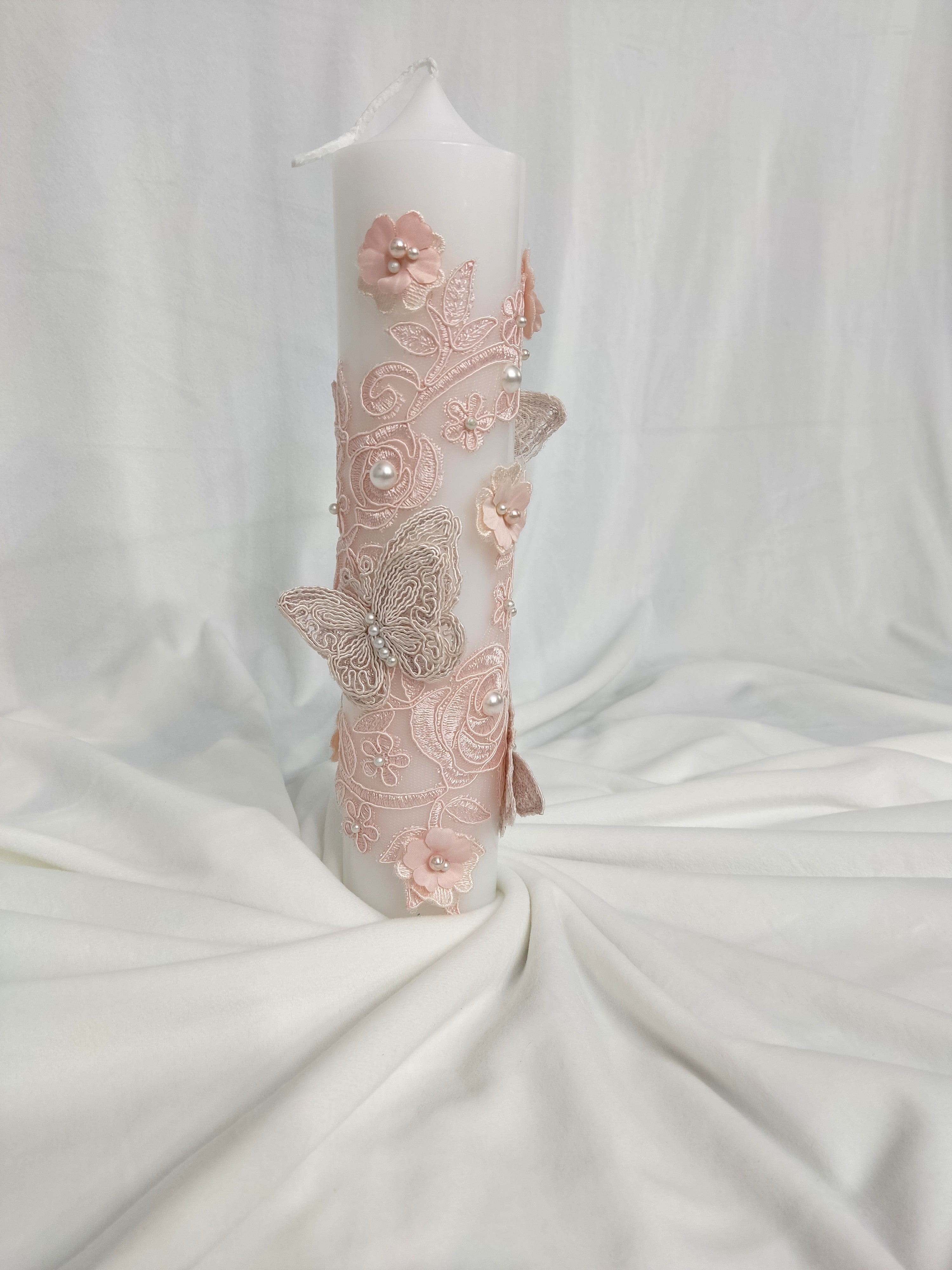 Lumanare botez fetita - fluturi roz