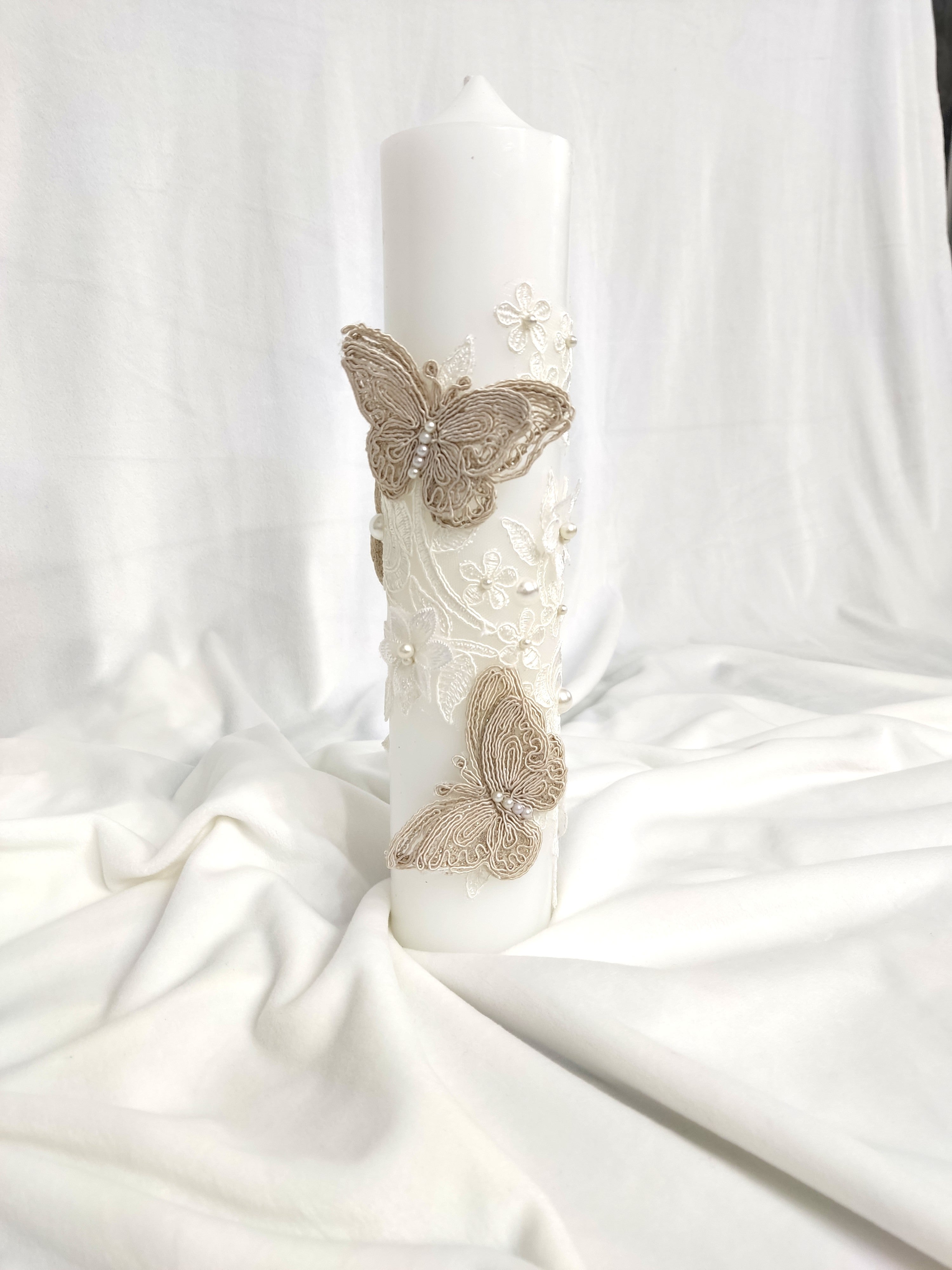 Lumanare botez fetita - fluturi bej