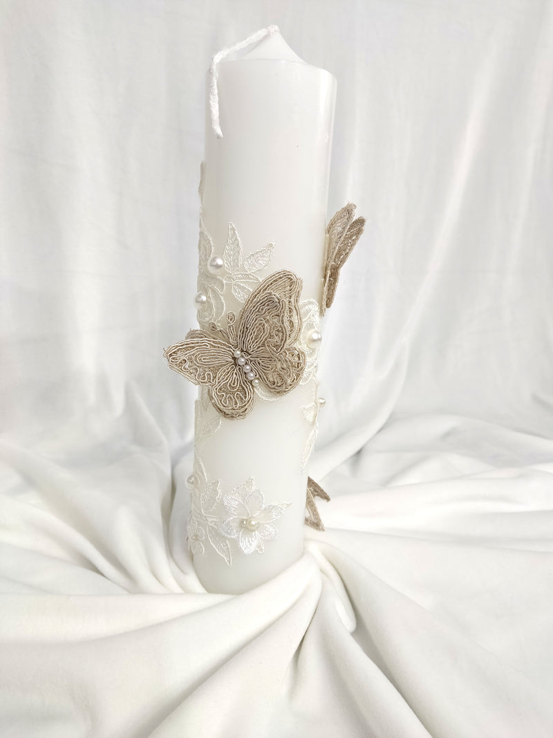 Lumanare botez fetita - fluturi bej