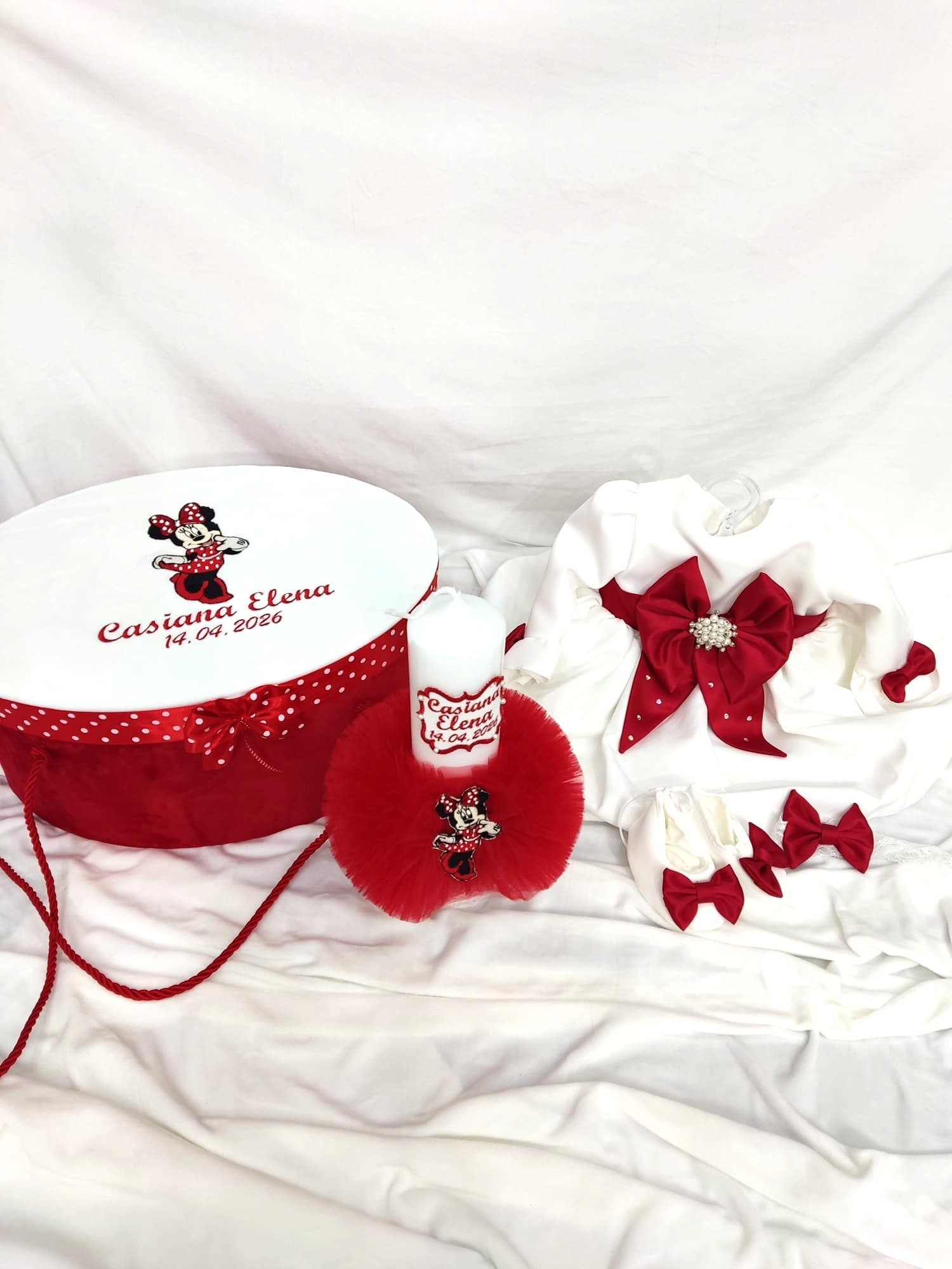 Trusou personalizat botez - Minnie rosu