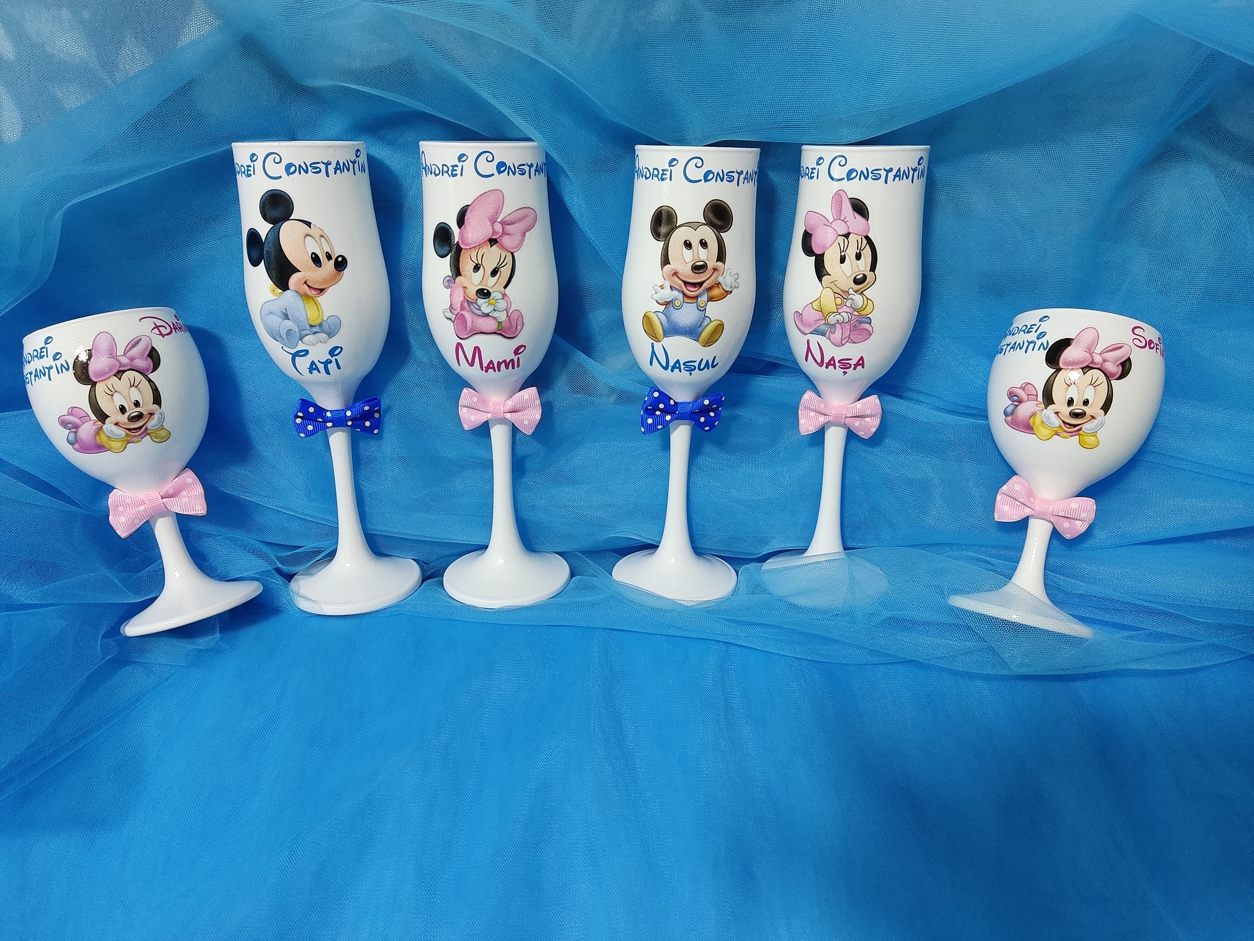 Pahare sampanie personalizate botez - minnie si mickey