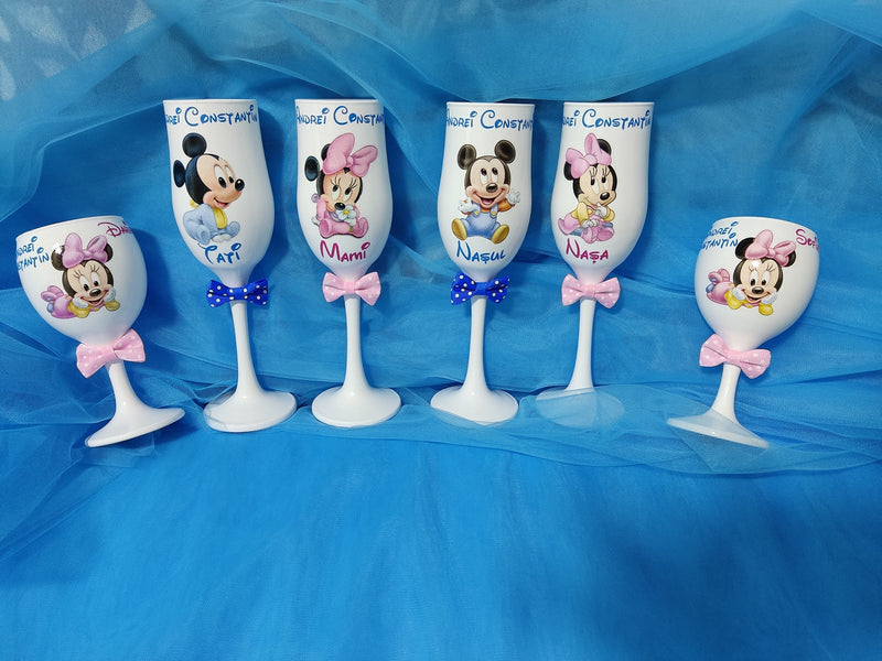 Pahare sampanie personalizate botez - minnie si mickey