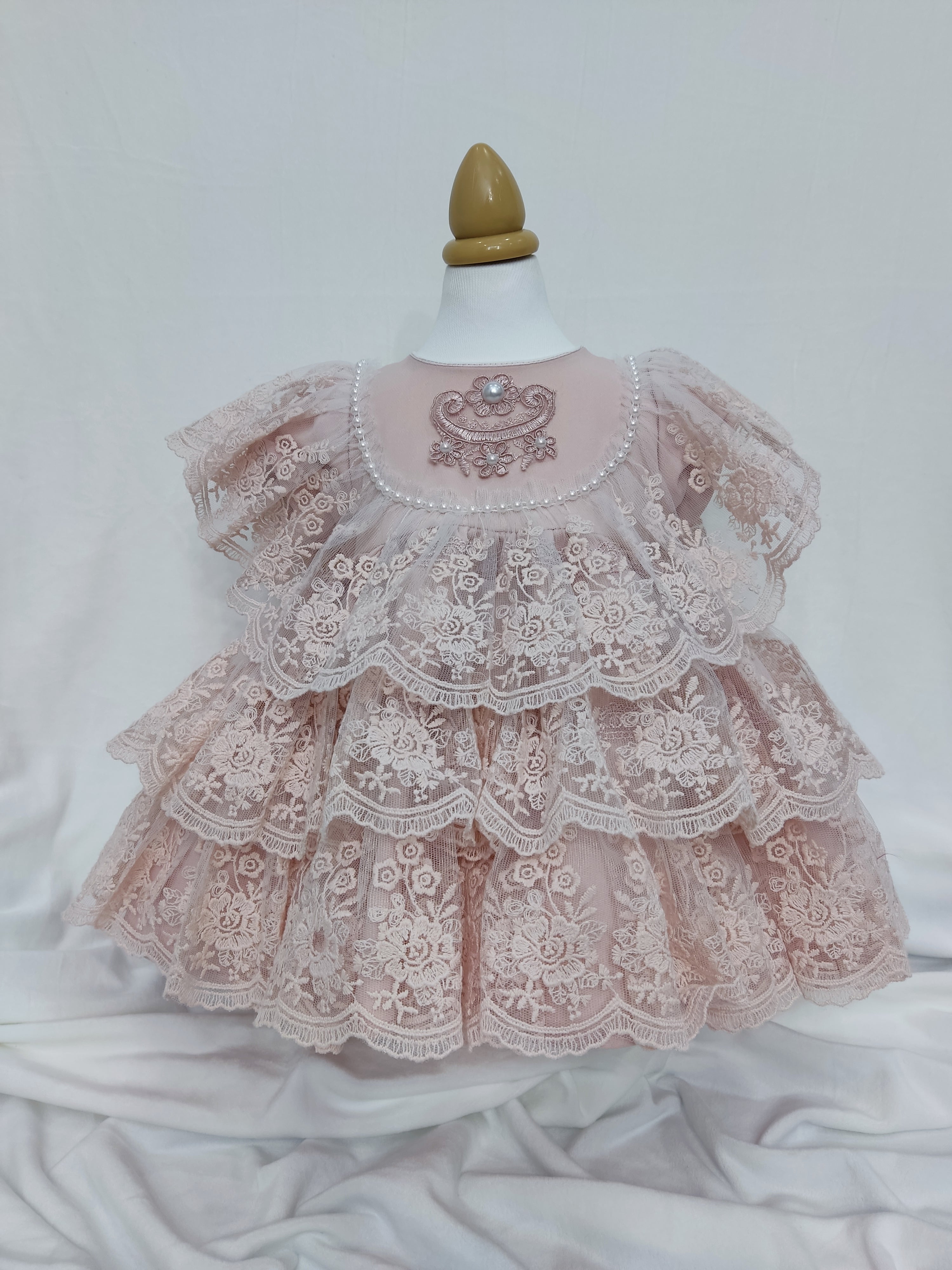 Rochie de botez Melisa roz pudra