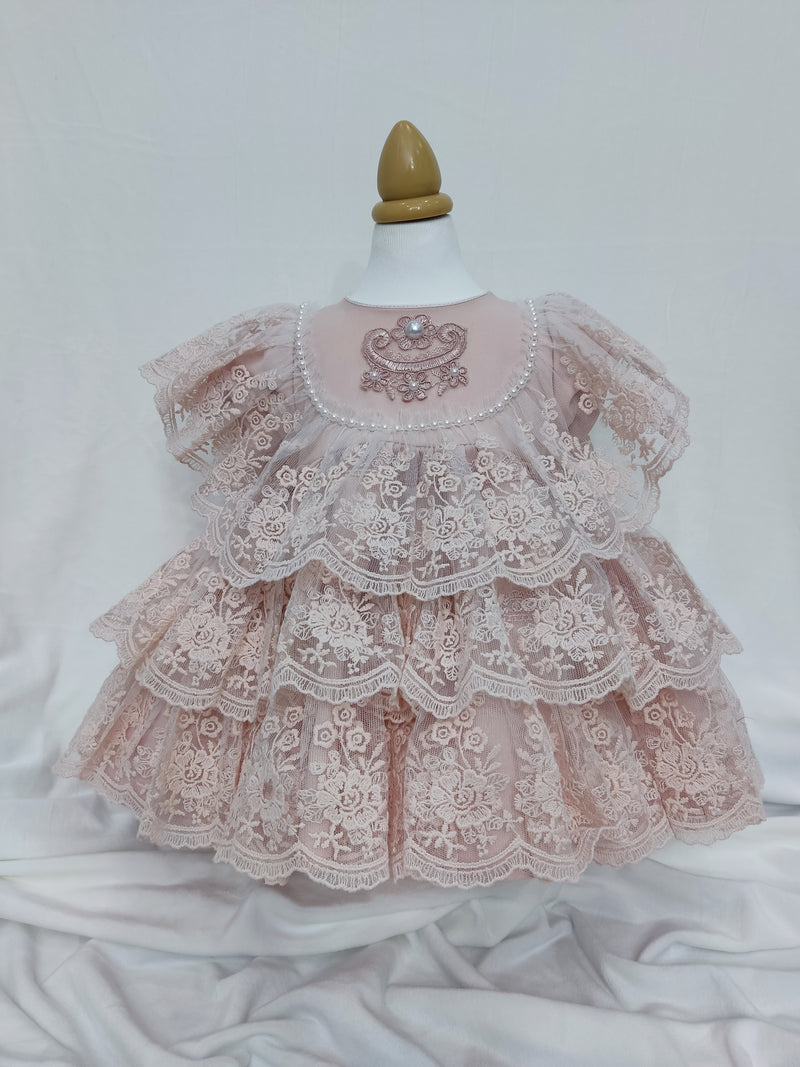 Rochie de botez Melisa roz pudra