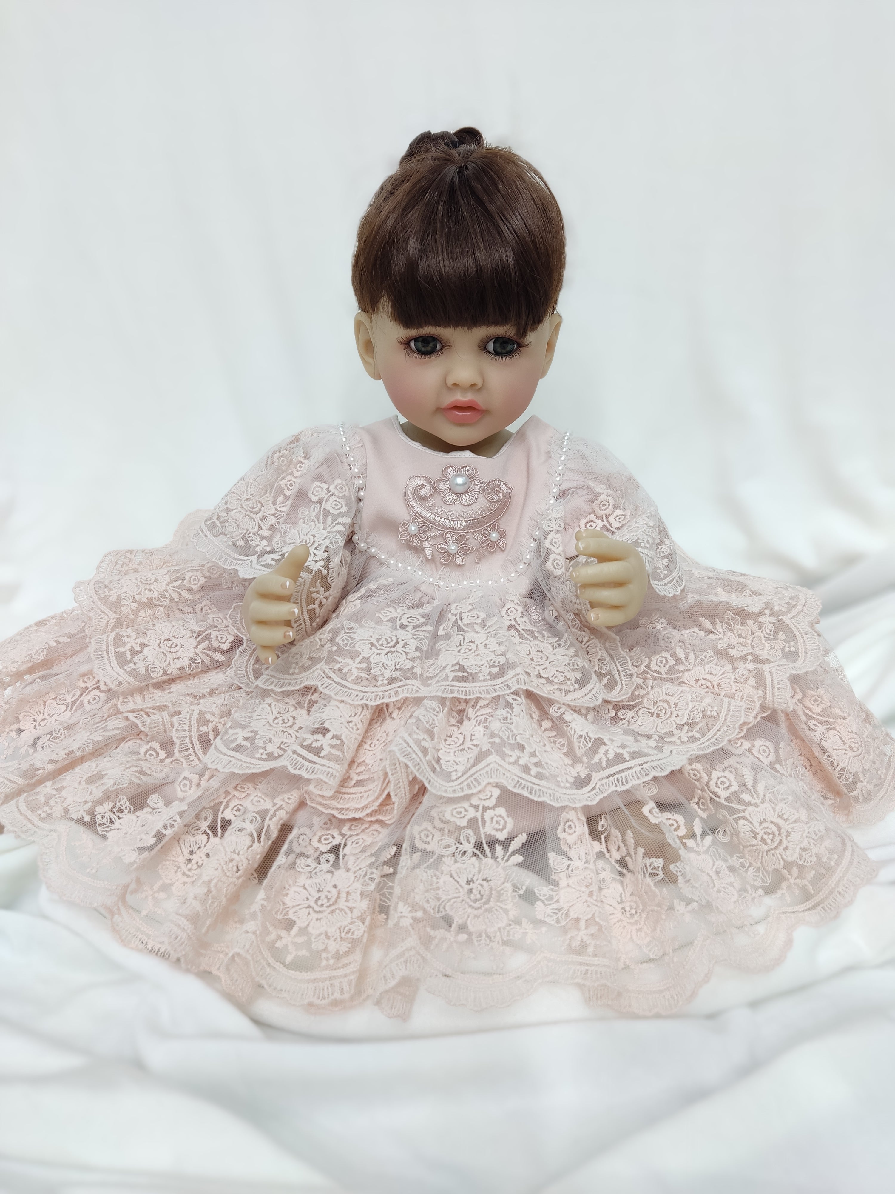 Rochie de botez Melisa roz pudra