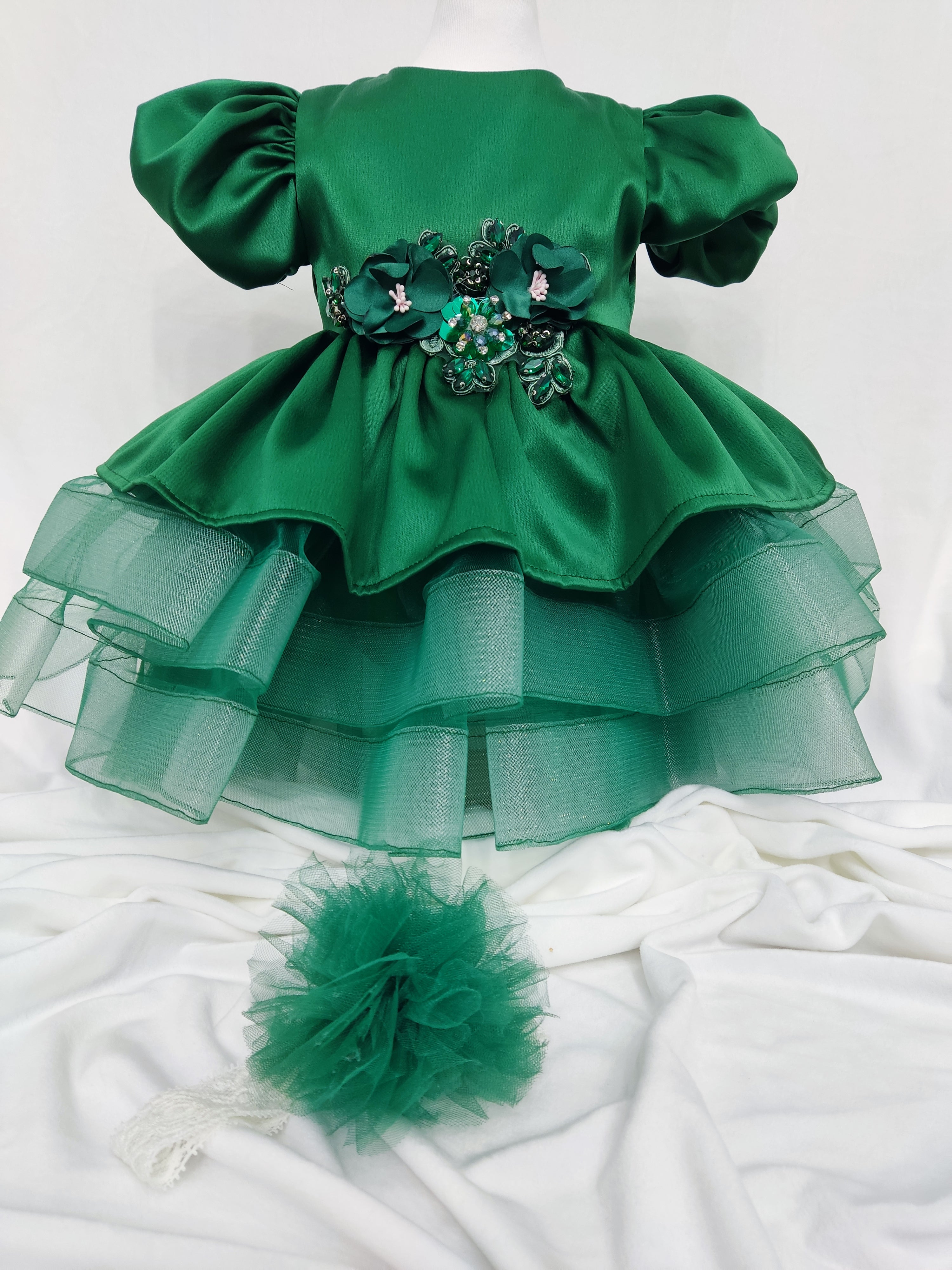 Rochita de botez Mony verde smarald