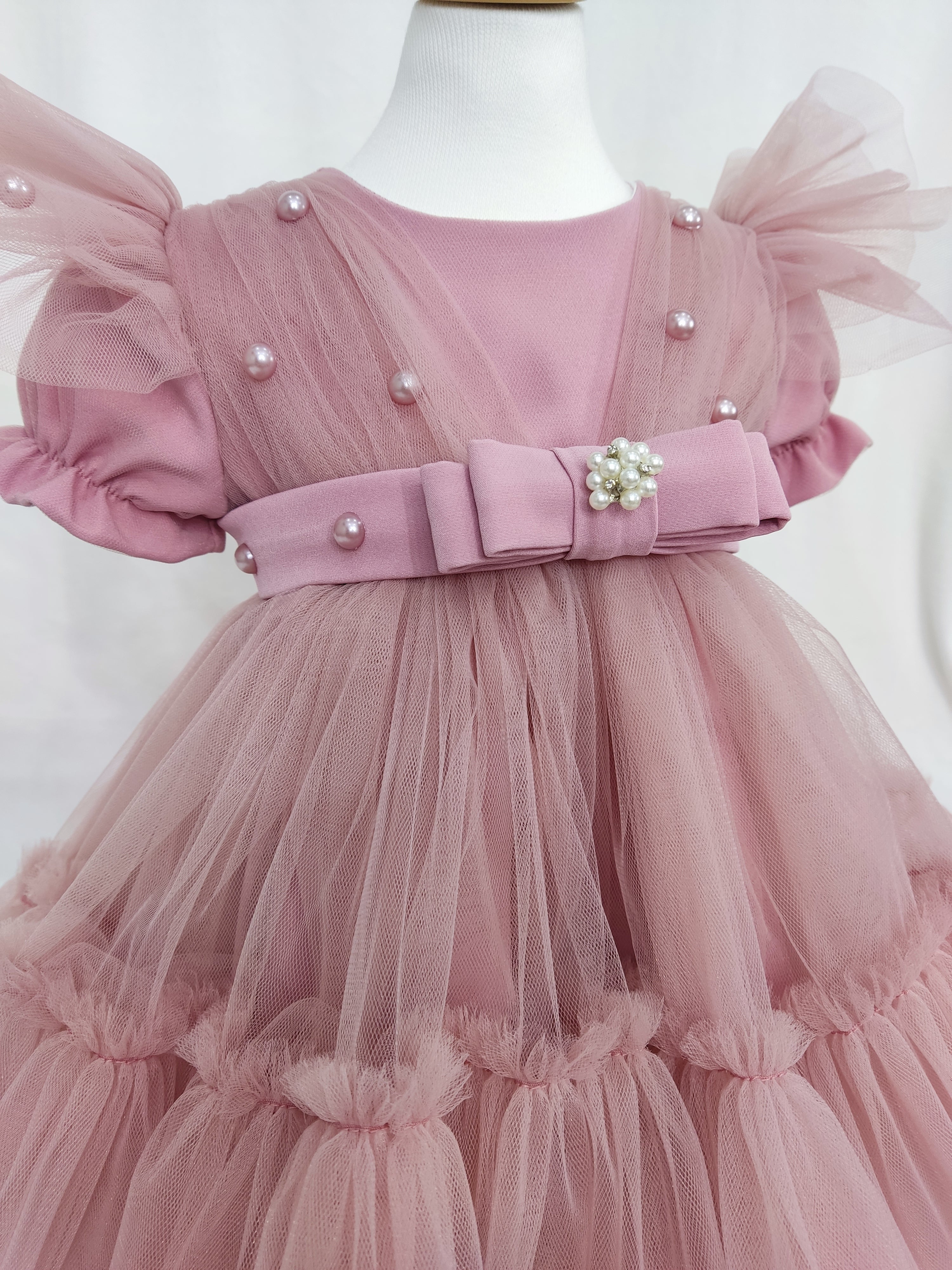 Rochita de botez Amalia - roz pudrat