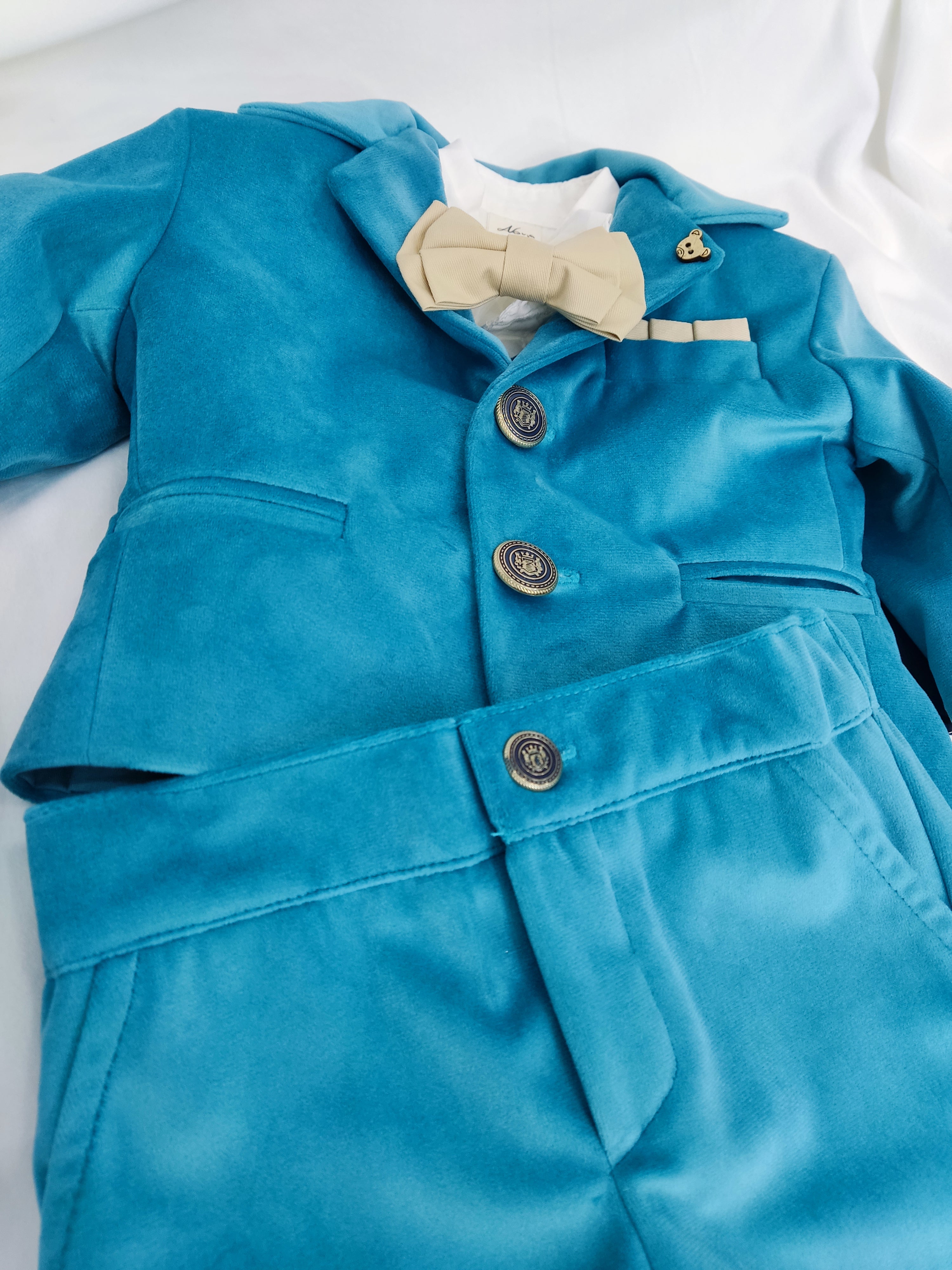 Costum catifea turcoaz