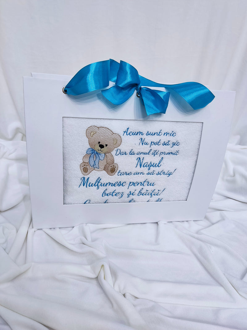 Cadou pentru nasii de botez baiat - set doua prosoape baie