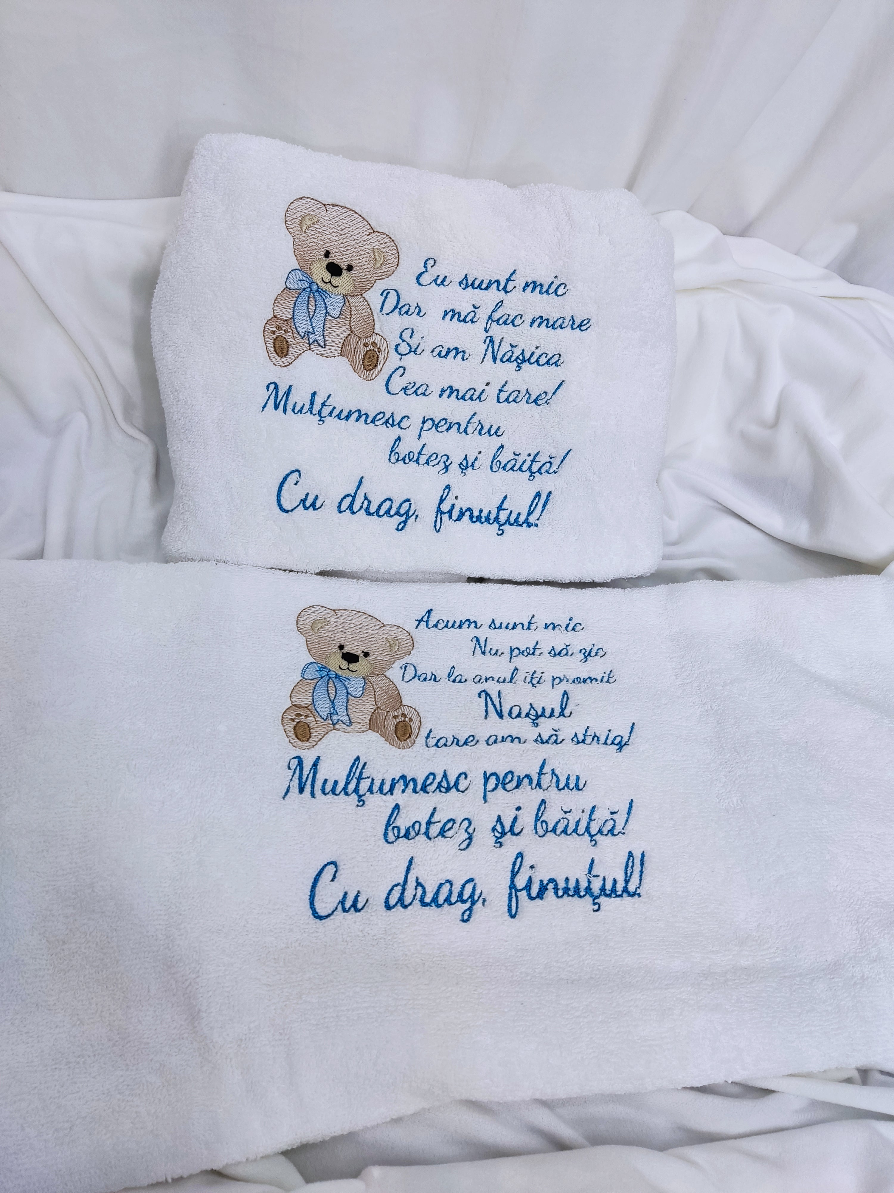 Cadou pentru nasii de botez baiat - set doua prosoape baie