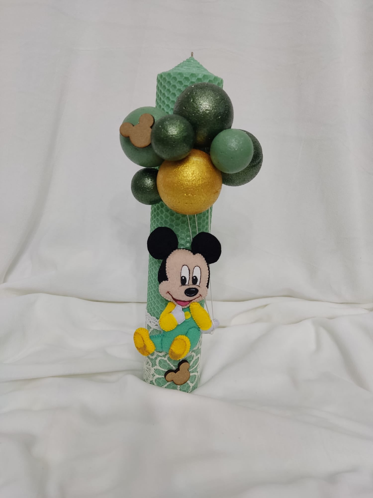 Lumânare botez baiat tematica Mickey Green cu baloane