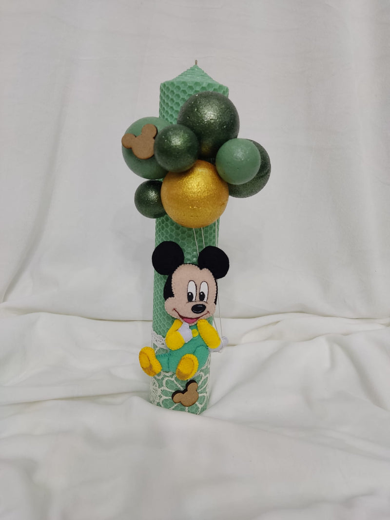 Lumânare botez baiat tematica Mickey Green cu baloane