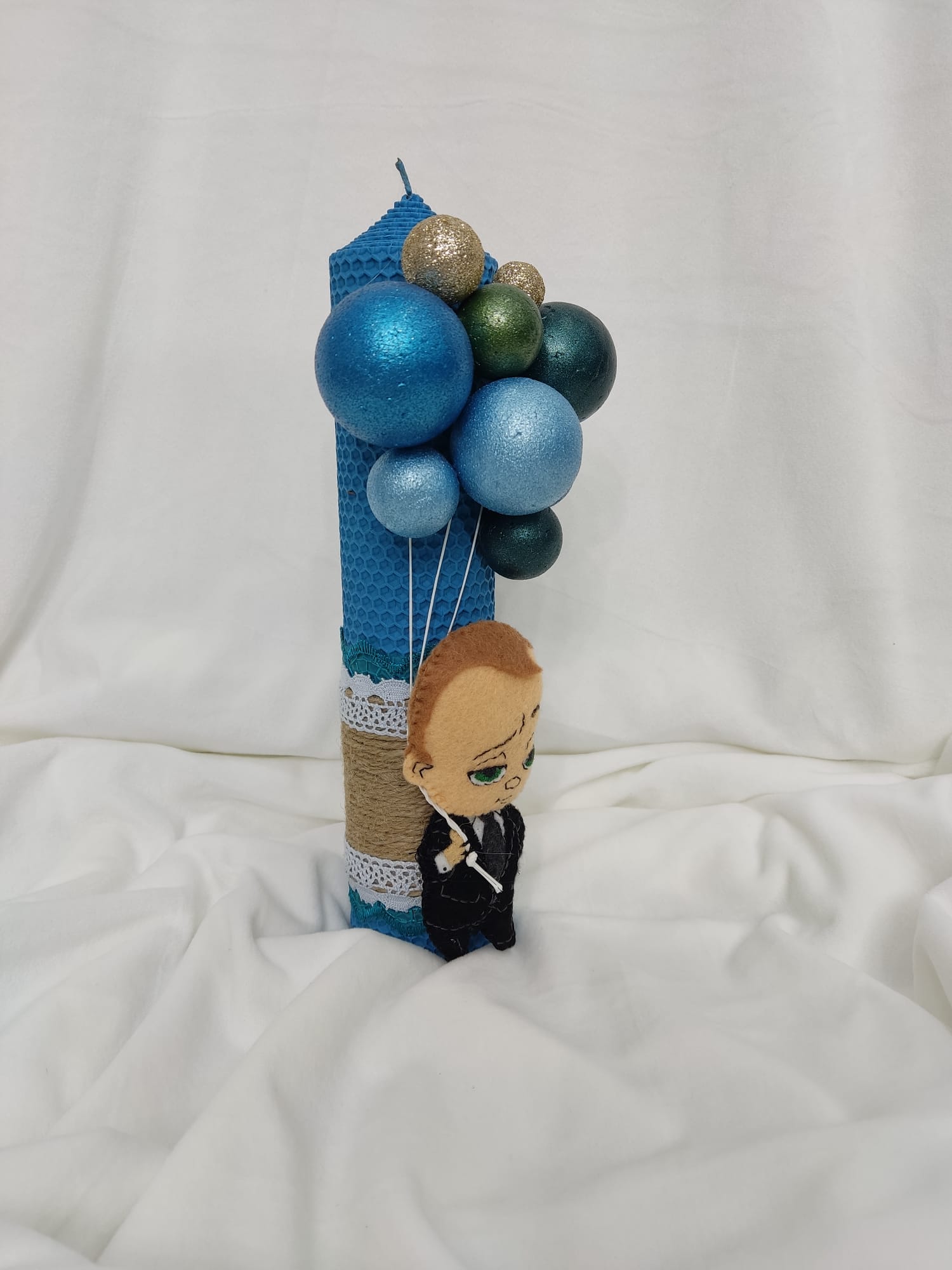 Lumanare botez baiat tematica bebe sef cu baloane bleo