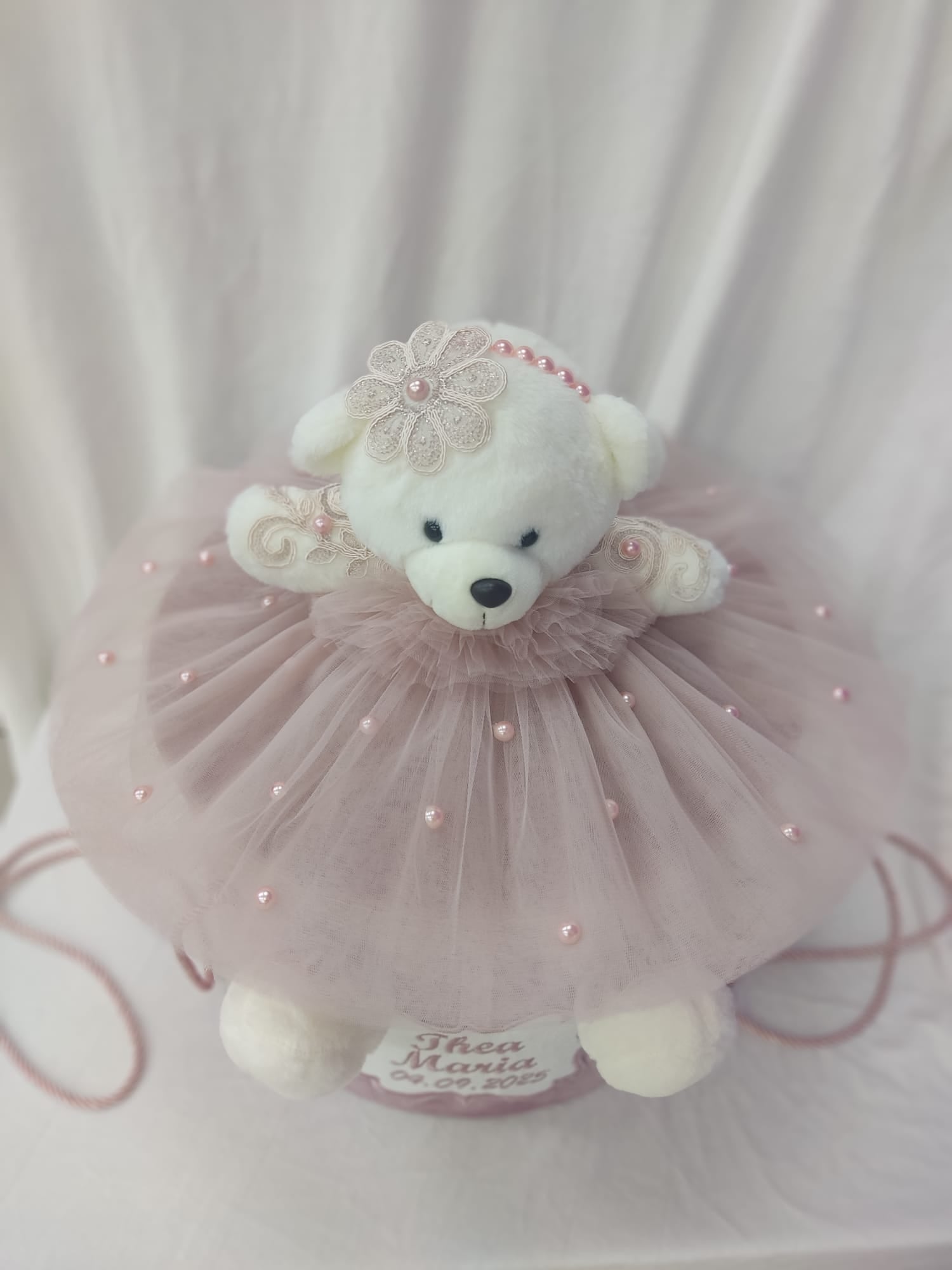 Cufar botez fetita - tematica ursulet cu rochita