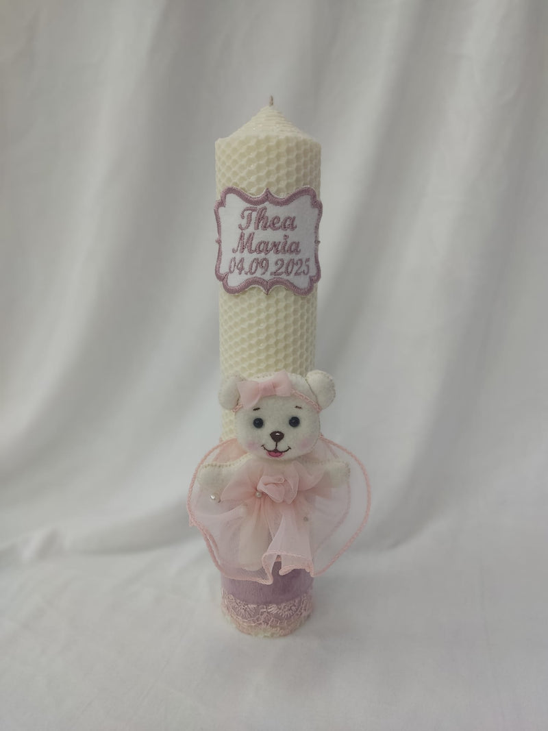 Lumanare personalizata fetita - tematica ursulet cu rochita
