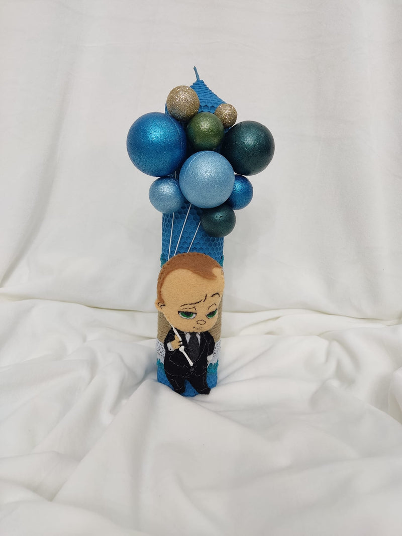 Lumanare botez baiat tematica bebe sef cu baloane bleo