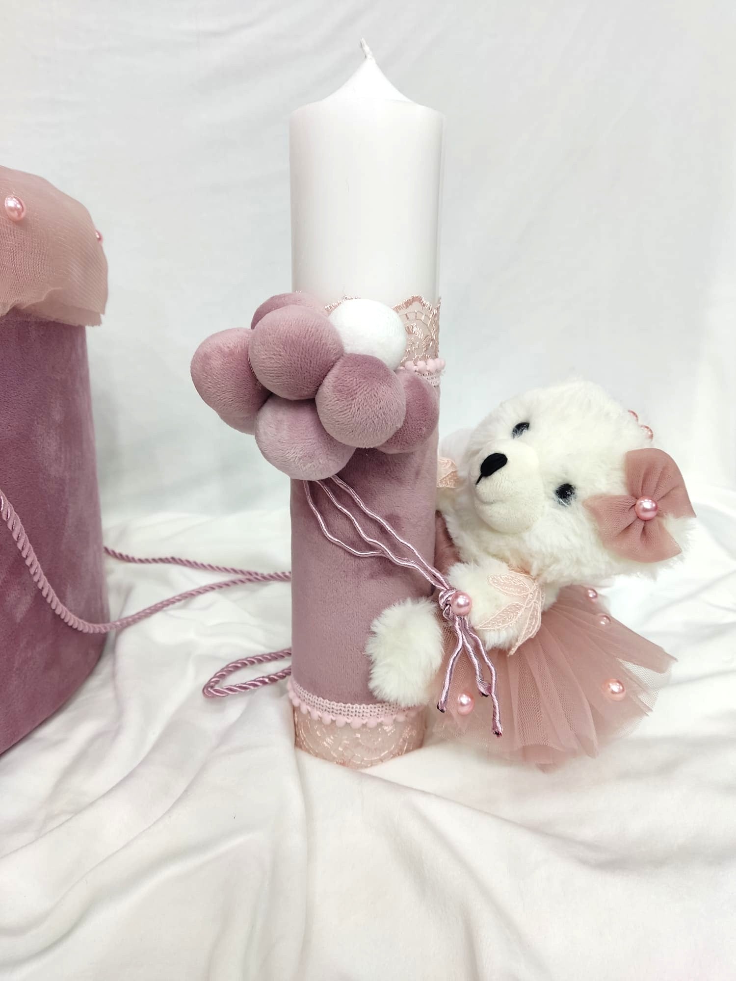 Lumanare botez fetita - ursulica cu rochita